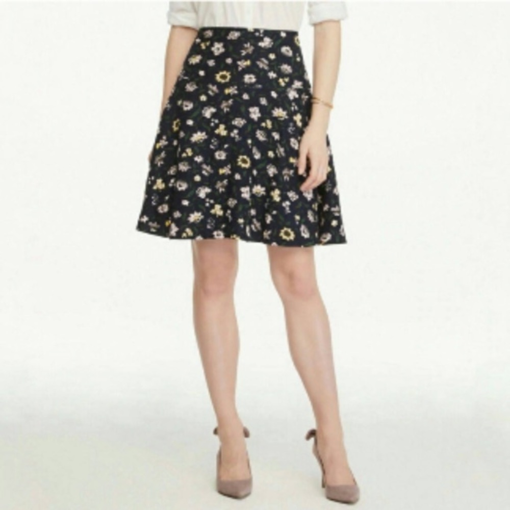 Ann Taylor Factory A-line navy floral skirt